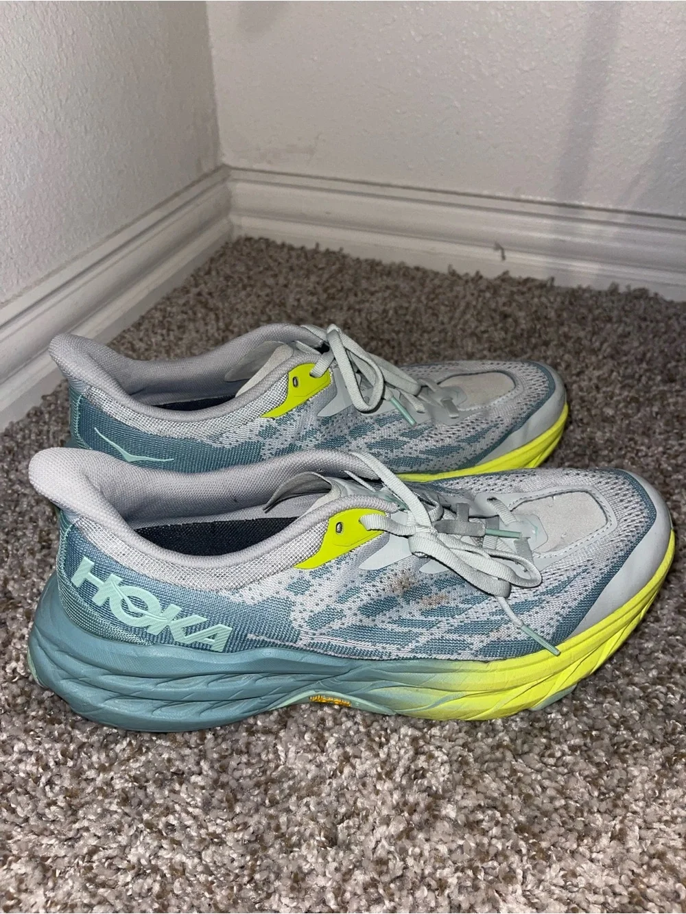 HOKA Women's Running Sneakers in Light Gray and Yellow